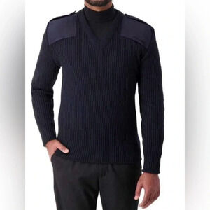 Cobmex Military V Neck Commando Blue/Black Ribbed Sweater  Size 2X